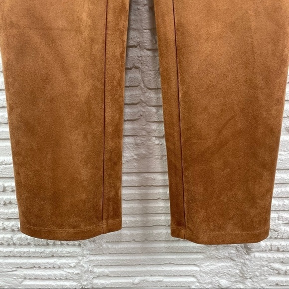 Marla Wynne Camel Faux Suede Straight Stretch Pants Side Zipper Size 2 - Picture 8 of 13